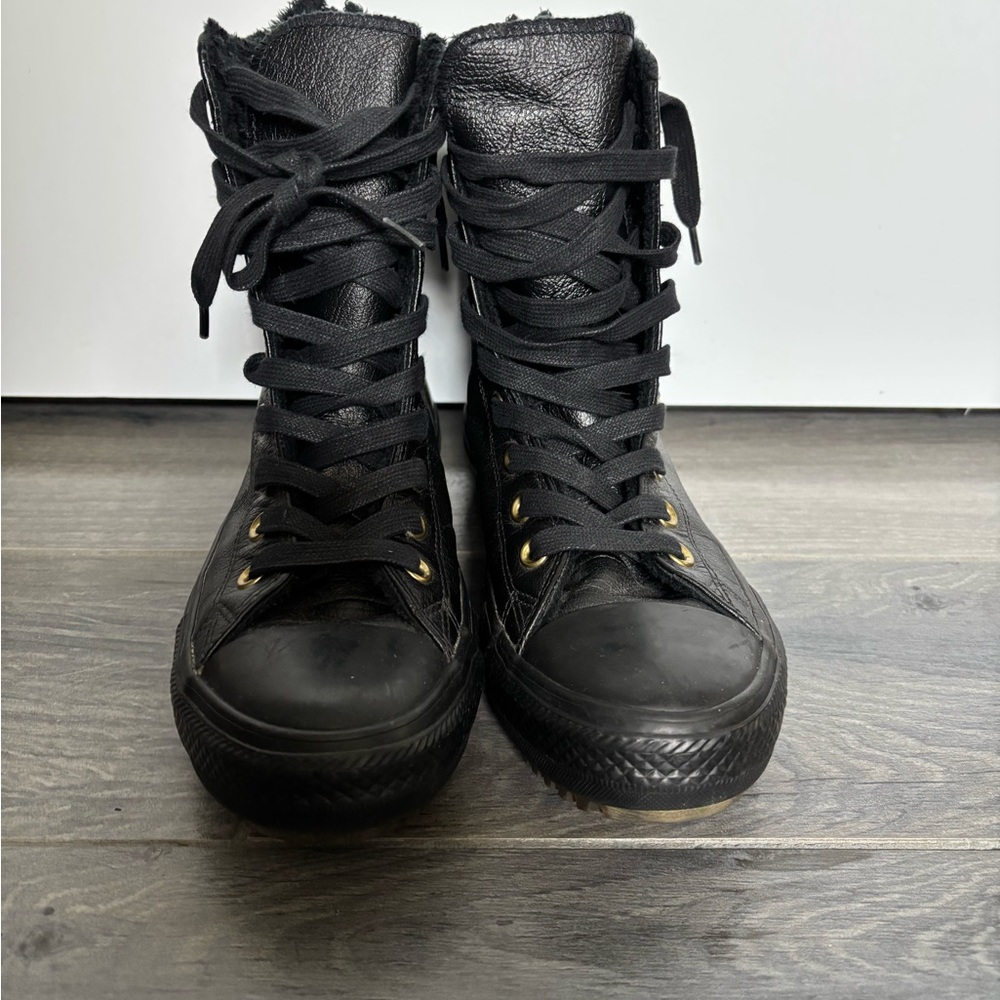 Converse Black Lace-Up High-Top Women's Boots with Gold Eyelets